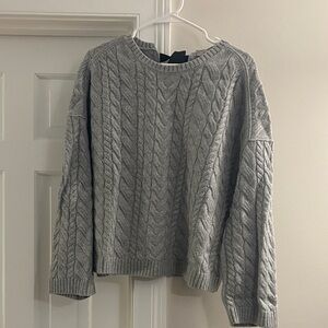 J. Crew Light Gray Cable Knit Sweater with Black Satin Bow Back detail -